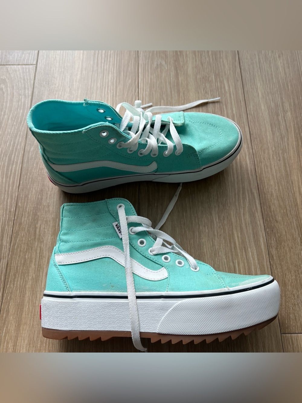 Vans Sk8-Hi Platform Sneakers in Aqua and White